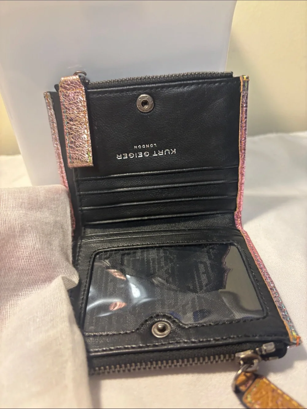 NWOT Kurt Geiger London Metallic Quilted Bifold Wallet Kensington - RARE